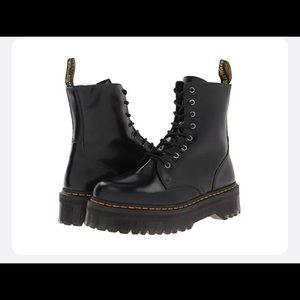 Jason 8-eye platform boot in black polished smooth